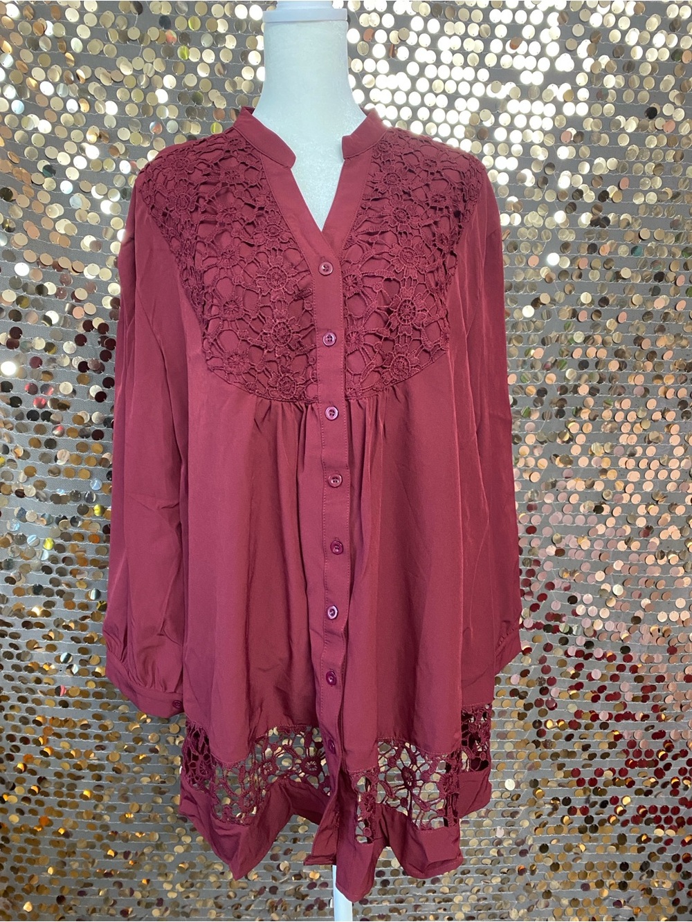 Button-Up burgundy long sleeve blouse size XXL #1524